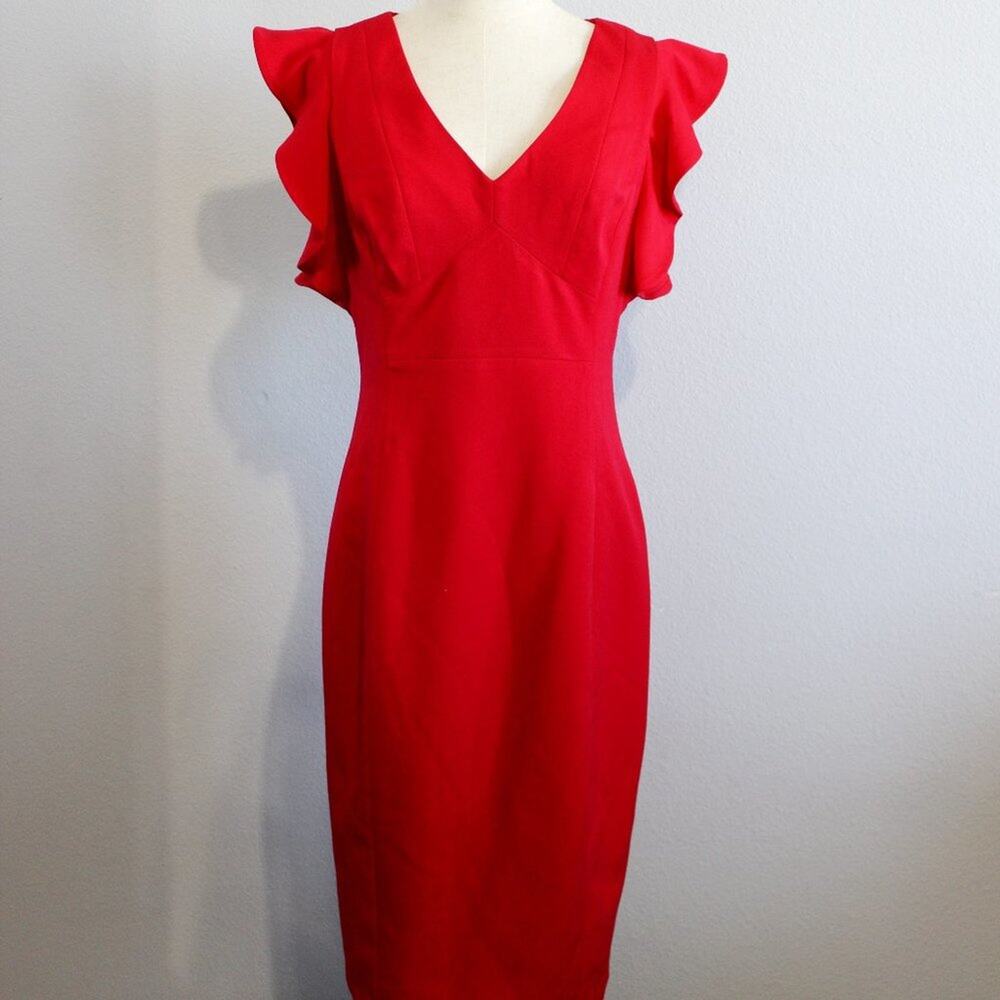 XOXO Flutter Sleeve V-Neck Red Sheath Dress - Size 9/10 - Picture 3 of 9